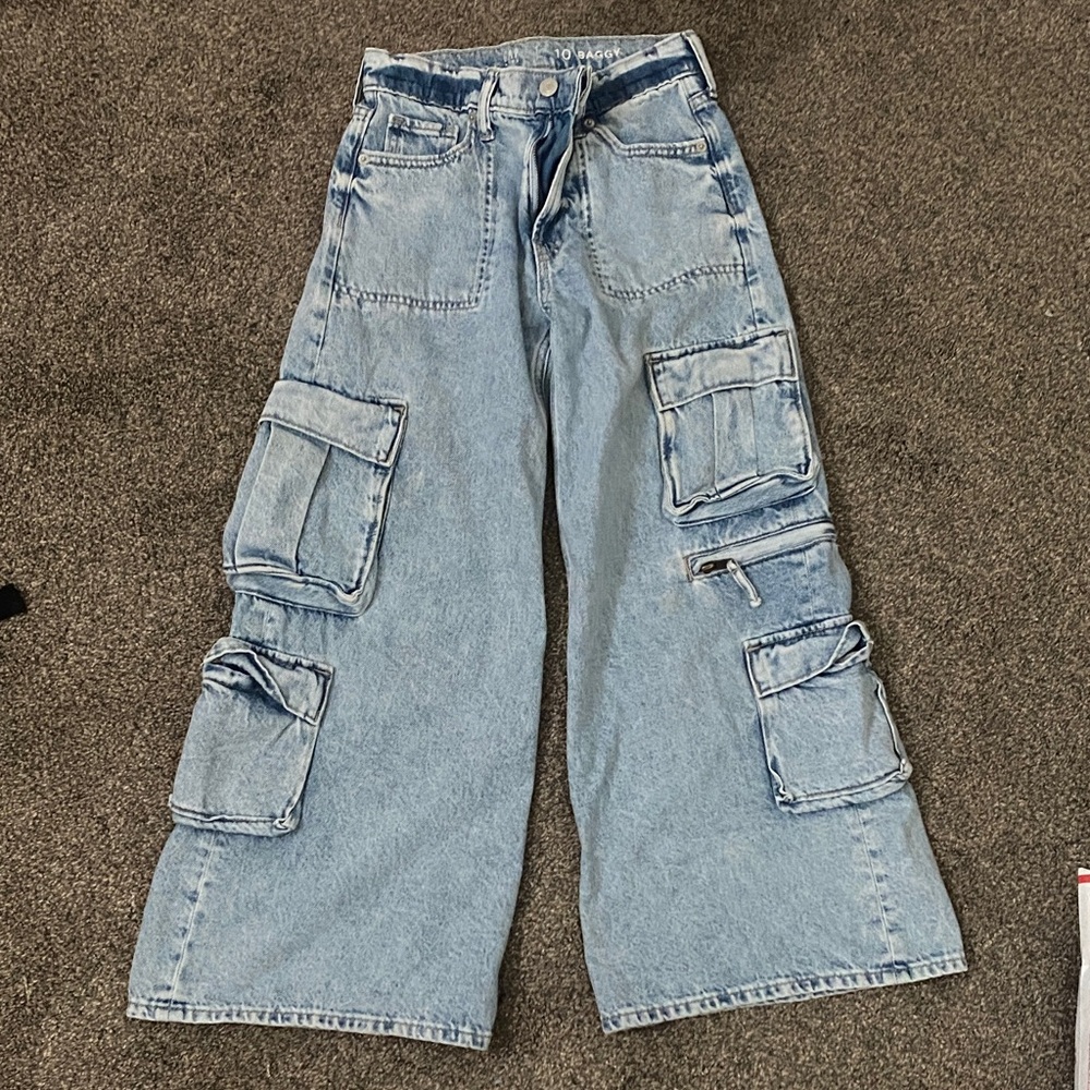 GAP Women's Light Blue Wide Leg Cargo Jeans